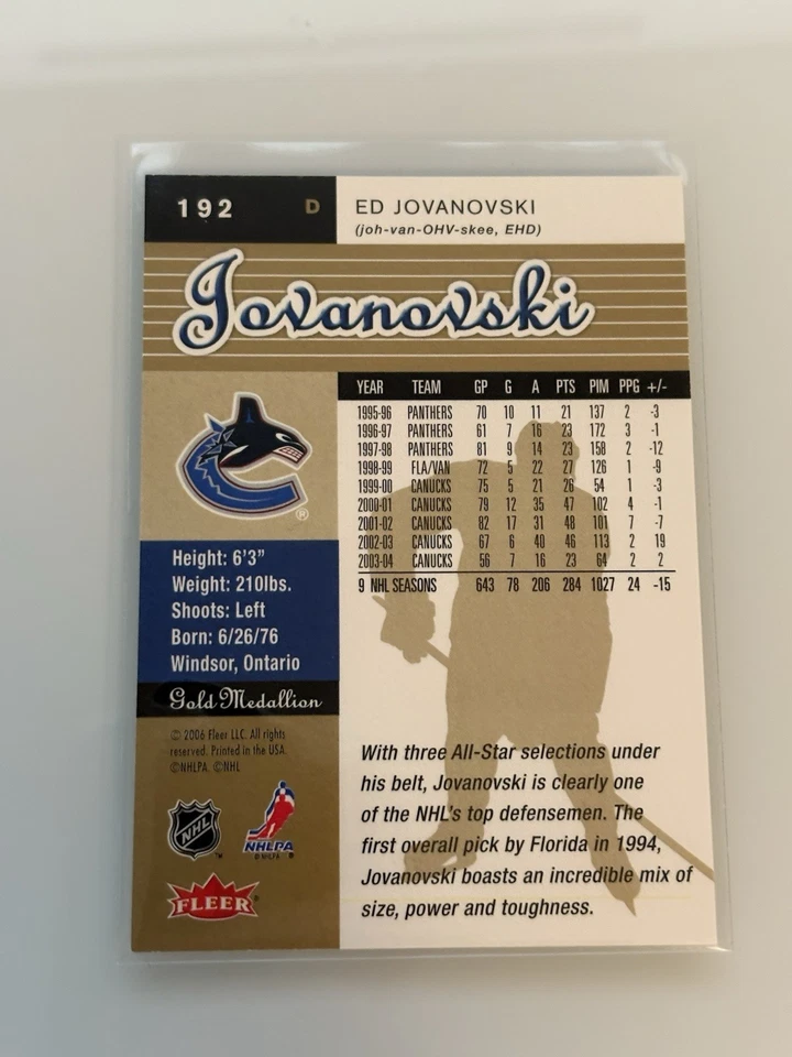 2005-06 Fleer Ultra Gold Medallion Ed Jovanovski #192 - Image 2 of 2