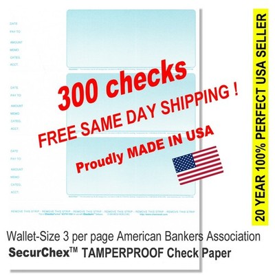Computer Inkjet or Laser Tamperproof Check Paper 3 per page wallet personal size