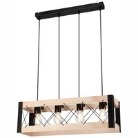 HäNgelampe Holz Metall B: 63 Cm Eckig 4-Flammig E27 Esszimmer Pendelleuchte
