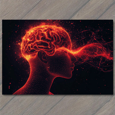 Art Print Glowing Brain Red Neural Flames Sci Fi Head Explosion Fire Mind Flow