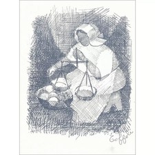 TOFFOLI Louis - Lithographie "La femme et la balance" 32x25cm