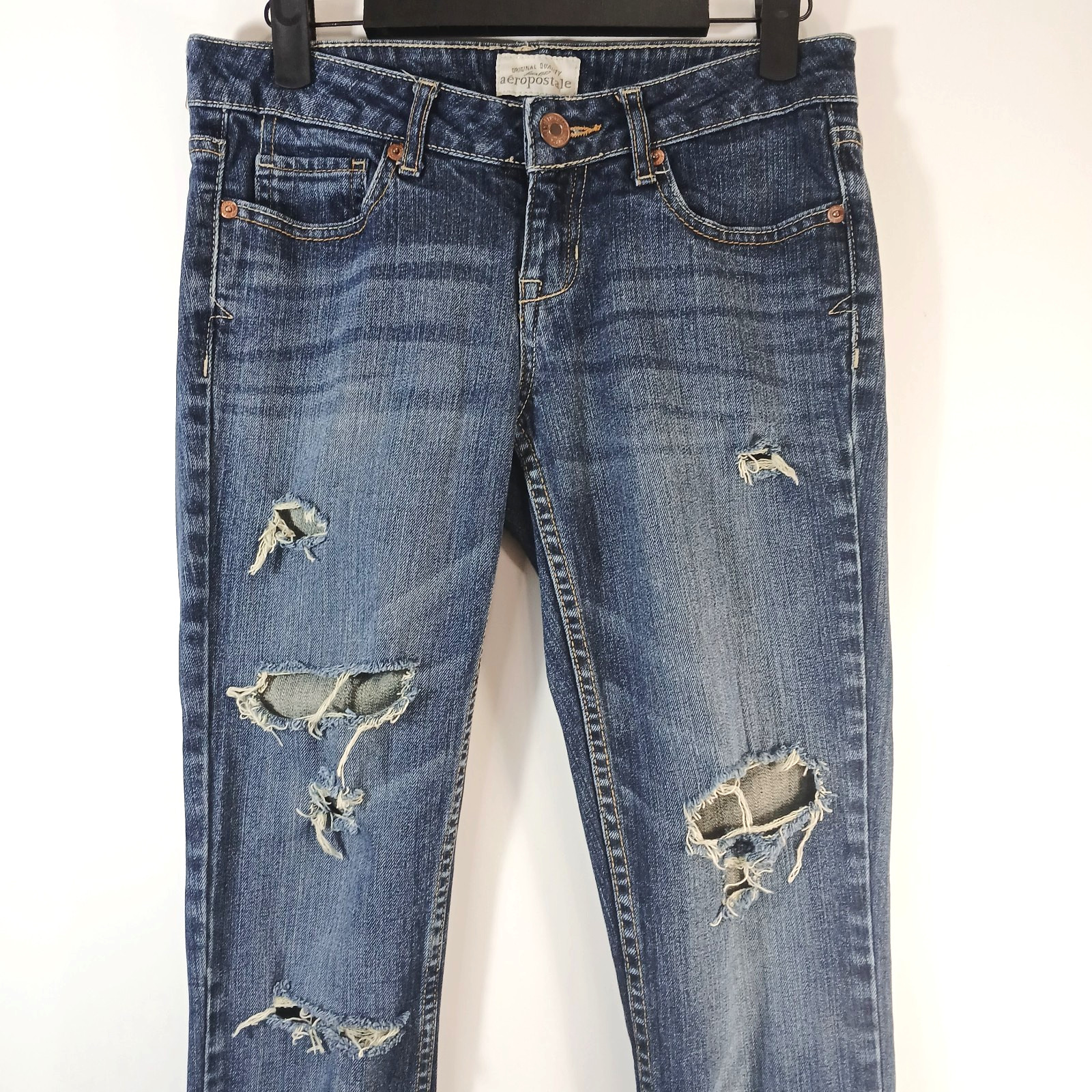 Aeropostale Bayla Skinny Jeans 1/2 Short Distressed Low Rise Casual Denim Y2K