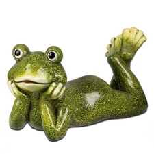 Dekofigur Frosch Sommerzeit auf dem Bauch liegend 41cm grün Magnesia Formano S26