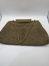 Vintage Gold Beaded Evening Bag Handbag Made in Hong Kong Mid Century Scalloped