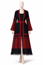Palestinian Tatreez Thobe Dress Embroidered Black Red Traditional Ethnic Women