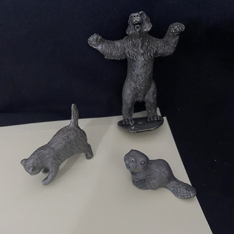 3 Miniature Pewter Figurines Rawcliffe Cat Spoontique Beaver Bear