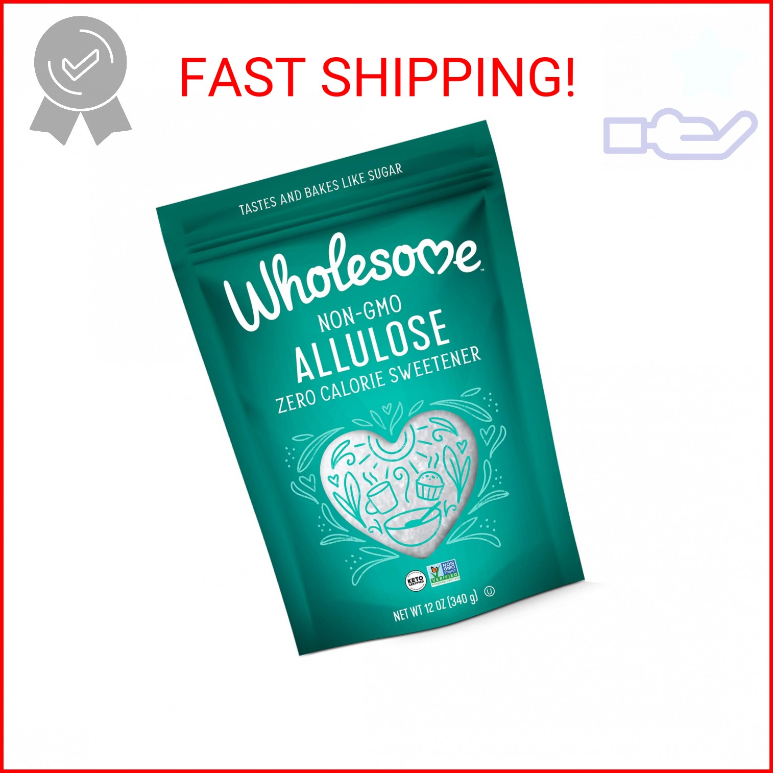 Wholesome Sweeteners 12-Ounce Allulose Sweetener, Zero Calorie Sugar Substitute,