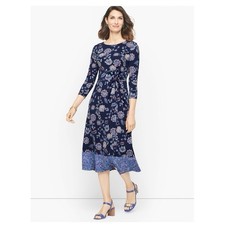 Talbots Blue Floral Twist 3/4 Sleeve Stretch Jersey Midi Dress Size 20W