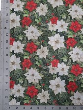 Christmas Holiday Cardinal Elegance Poinsettia Cotton Fabric Springs Creative 2Y