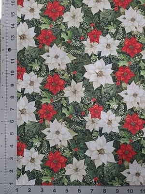Christmas Holiday Cardinal Elegance Poinsettia Cotton Fabric Springs Creative 2Y