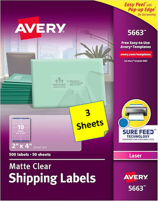 [3 Sheets] Avery 5663 Matte Clear Shipping Labels 2 x 4 LASER