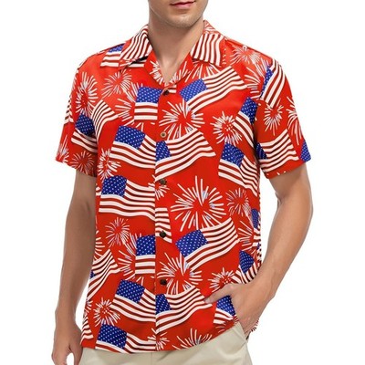 Red American Flag Hawaiian Shirt Patriotic Unisex Floral Aloha Summer Beachwear