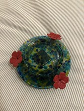 Art Blown Glass Humming Bird Feeder | Top Fill | Blue Green