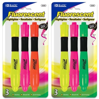 BAZIC PRODUCTS Fluorescent Highlighters w Cushion Grip Clear large Professional