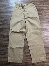 Vintage US Army Military Khaki Chino Pants 1940s 1950s 33x33 Trouser Button Fly
