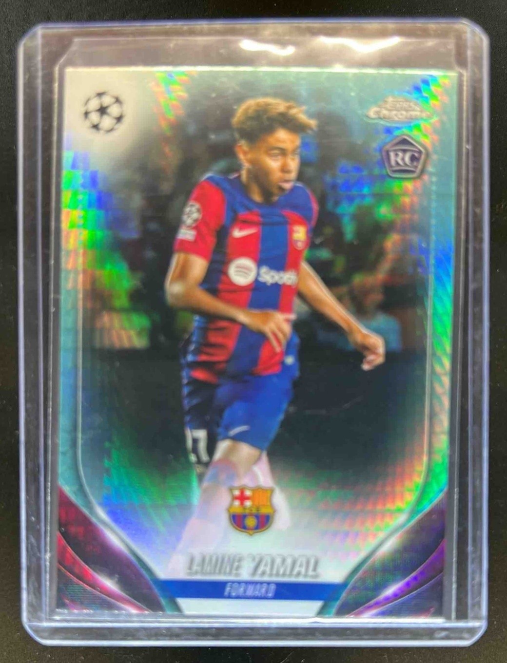 2023 Topps Chrome UEFA Lamine Yamal RC Prism Refractor Rookie #64 Barcelona