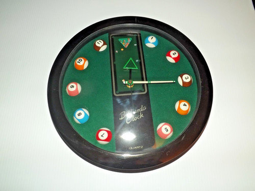 Vintage 11.25" BILLIARDS POOL BALL QUARTZ WALL CLOCK - Battery / Working