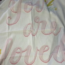Cloud Island You Are Loved Baby Swaddle Blanket Pink Pom Pom Edge White Muslin