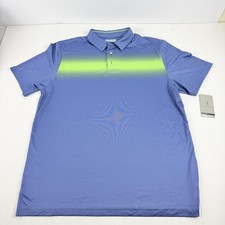 PGA TOUR Mens Athletic fit Short Sleeve Golf Polo Shirt XL Blue Green Striped