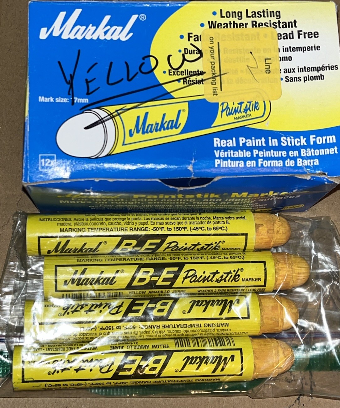 MARKAL B-E 80621 PAINT STIK YELLOW (LOT OF 4) NEW-OLD STOCK 