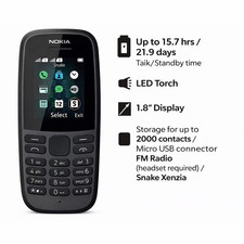 GENUINE Nokia 105 4th Gen Dual Sim - Brand New Boxed Unlocked Sim Free - Black