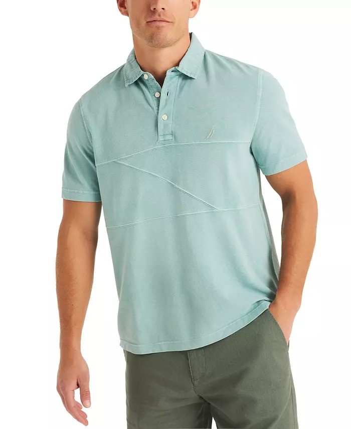 Nautica Mens Textured Pieced Pique Short Sleeve Polo Shirt -Nile Blue-Large 5290₽