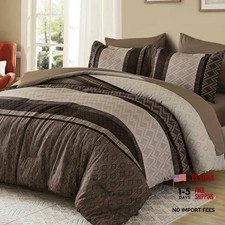 Boho Comforter Set Size,Striped Bed in a Bag,7 Piece Plaid Queen Light Brown