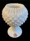 Vintage Fenton milk glass vase compote hobnail crimped ribbon rim original tag