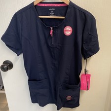 Koi Lite Scrub Top Women  s Medium Serenity Blue And Pink Stretch Nursing NWT