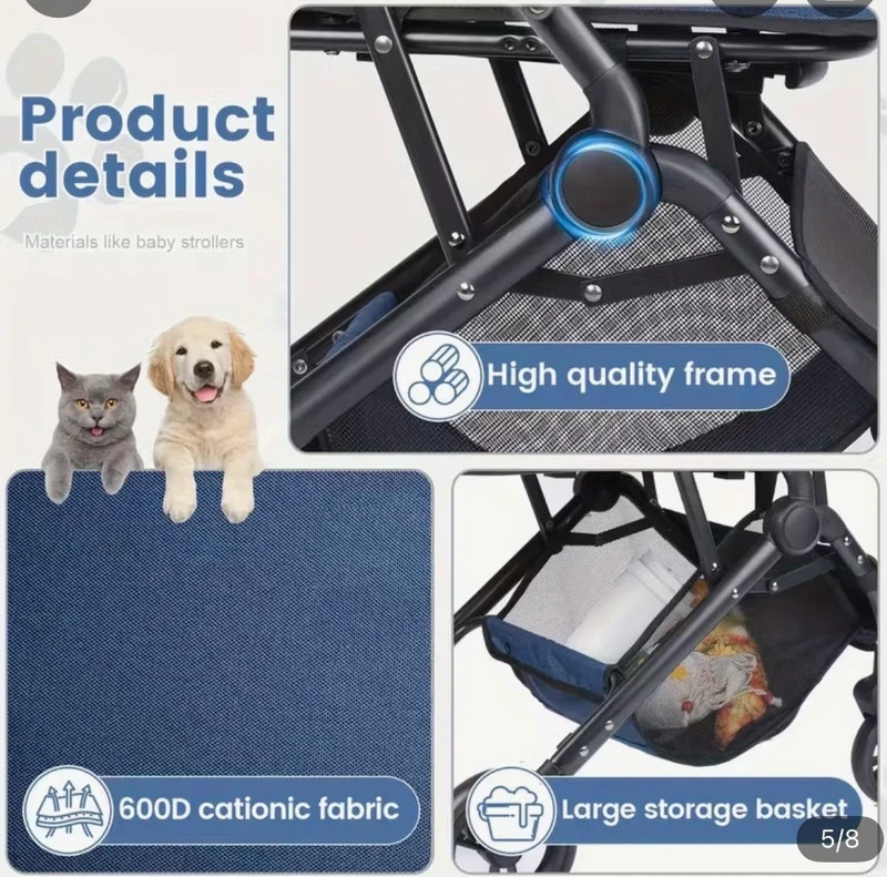 Passeggino leggero per animali domestici blu navy foto 3
