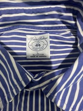 Brooks Brothers Mens Sport Shirt 1818 Button Down Shirt L Blue White Stripe