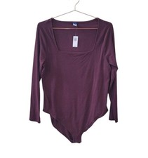 New OLD NAVY 2X Long Sleeve Square Neck Ribbed Bodysuit in Raisin Arizona Women
