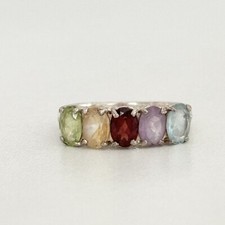 Vintage 925 Sterling Silver Genuine Multi Gemstone Five Stone Band Ring Size 7