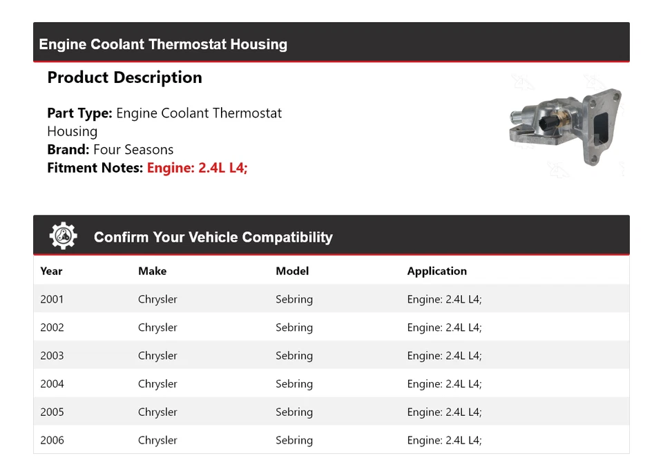 Carcasa termostato refrigerante motor Chrysler Sebring 2001-2006 4 estaciones 2002 Foto 2 de 4