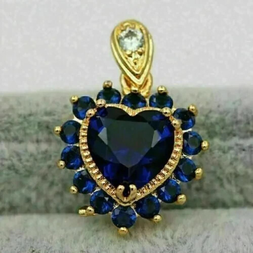 Heart Cut Simulated Sapphire 2.50Ct Women's Halo Pendant 14K Yellow Gold Plated