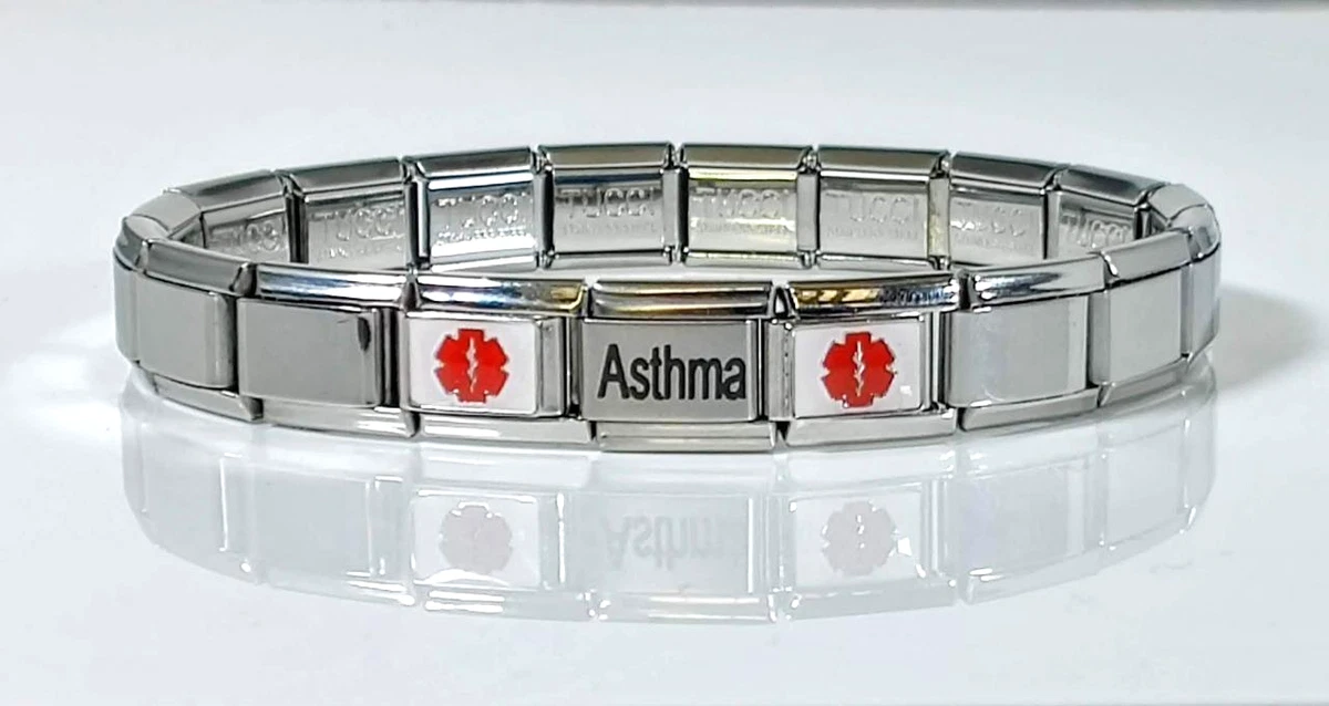 Medical Alert ID Bracelet Asthma Italian Charms Free Wallet ID Card