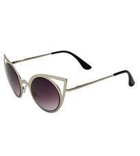 Round Metal Cat Eye Sunglasses Cut Out Silver Frame Womens Fashion