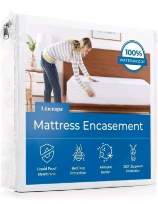 Zippered Waterproof Mattress Encasement, Twin, Twin, White
