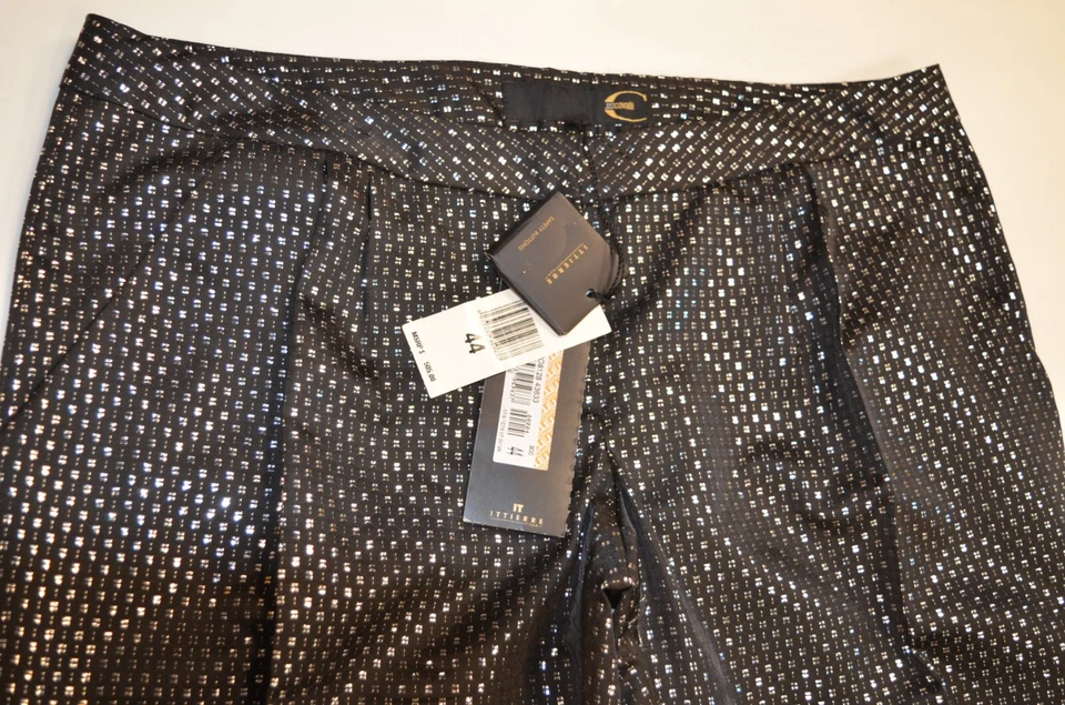 Calça feminina JUST CAVALLI tamanho 31 EUA preta e prata metálica noite US$ 505,00 - Imagem 2 de 4
