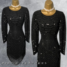 BNWT ReIN Black Embellished Tassel Sequin Cocktail Evening Party Dress Size 8