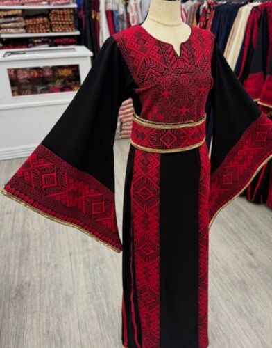 Thobe Embroidery Palestinian Black & Red Women Tatreez New - Picture 3 of 5