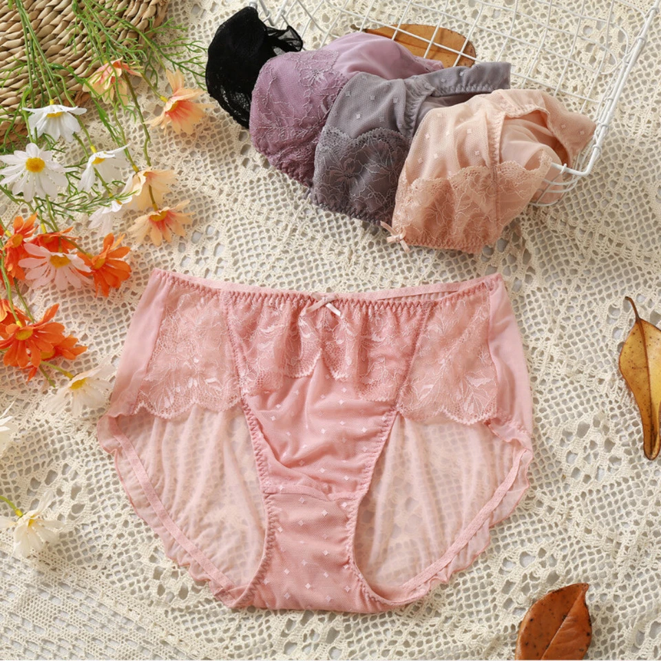 Lace Sheer Lady UnderwearsKnickers Briefs Sexy Retro High Waist Polka Dot Soft - Image 4 of 4
