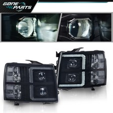 Fit For 2007-2013 Chevy Silverado Smoked Dual Led Drl Strip Projector Headlights