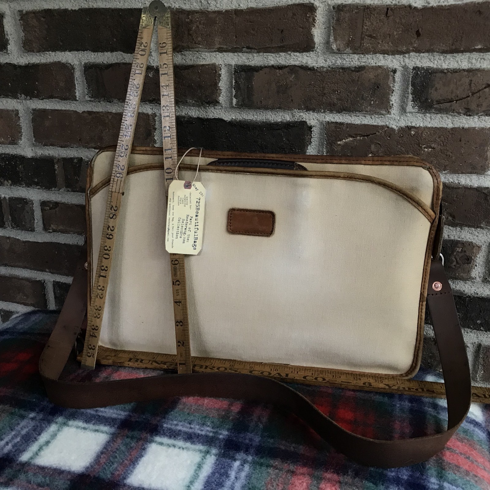 RARE VINTAGE 1970's HEAVY CANVAS & LEATHER MACBOOK BRIEFCASE MESSENGER BAG R$698 image 3