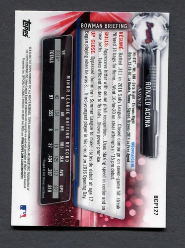 Bowman Chrome prospects Ronald Acuna Jr. # BP 127 - Picture 2 of 2