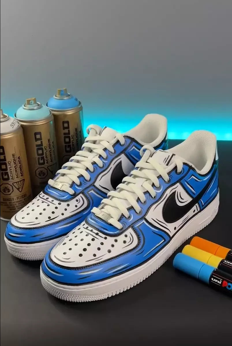 Nike Air Force 1 Custom Shoes Cartoon Blue Black Sneakers All Sizes