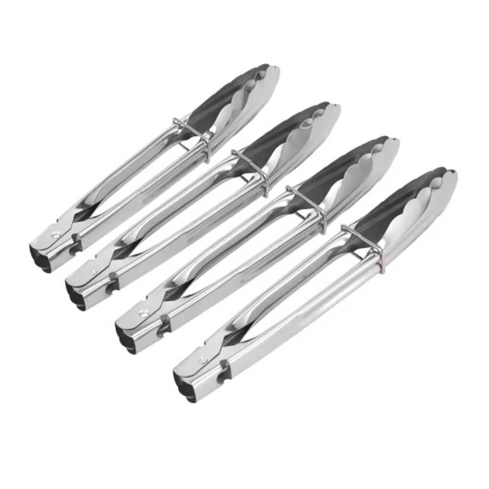 4 Piece Kitchen Tongs Food Stainless Steel Grilling BBQ Salad Serving