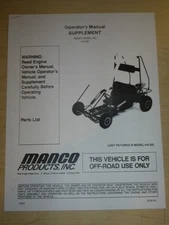 MANCO MODEL 415-301 GO KART PARTS LIST OPERATORS MANUAL CART