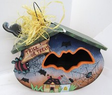Wooden Halloween Hanging Decor, Measures 8" Wide X 7" Tall.