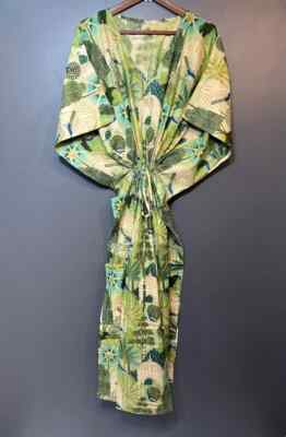 Indian Floral Print Kaftan 100% Cotton Hippie Maxi Women Nightwear Caftan Dress